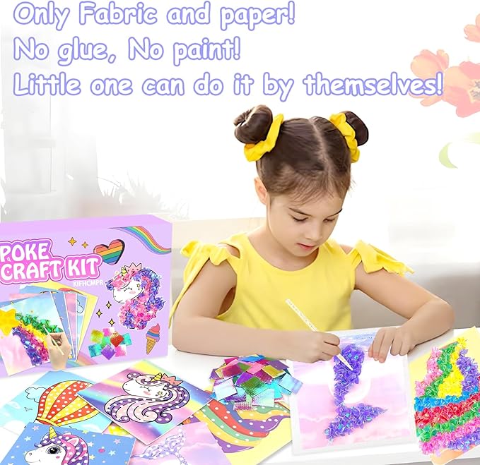 Poke-in Fun Art Fabric Craft- Magical Dream Decor,Mess Free Kids'Paper Craft Kits,Arts and Crafts for Kids,DIY Art Activity Birthday Christmas Gift Ideas for Children,Toys for Girls &Boys Ages 4-10+