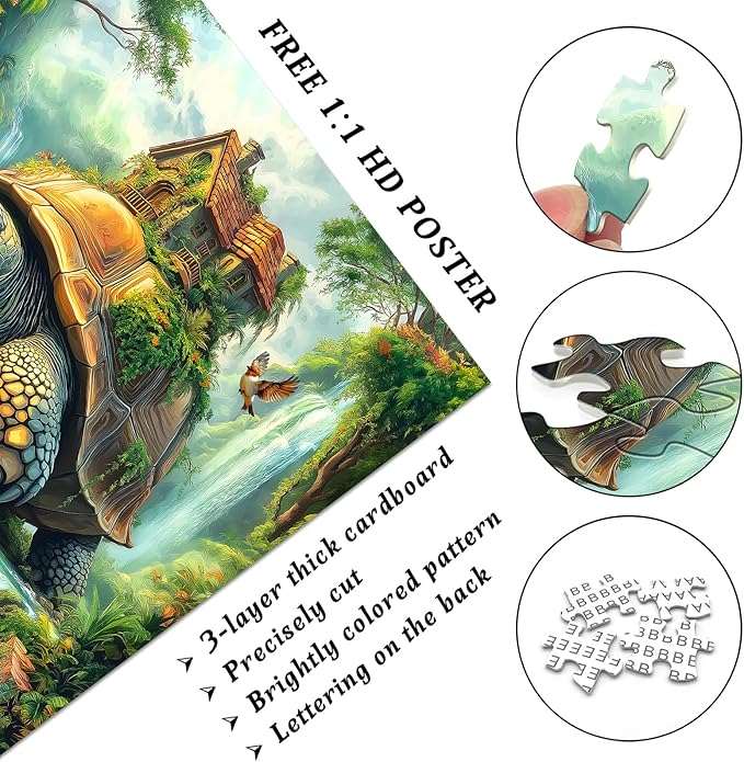 Sea Turtle Puzzles for Adults 1000 Pieces, Nature Fantasy Puzzle Featuring Giant Turtle with Treehouse Bird,Forest Animal Jigsaw Puzzles 1000 Pieces Scenic Landscape Puzzles
