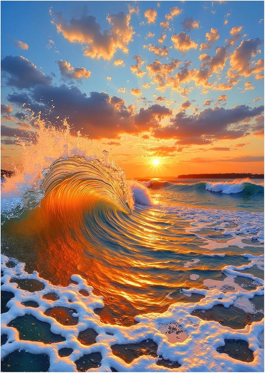 1000 Pieces Jigsaw Puzzles for Adults, Sunset Wave Beach Ocean Puzzle with Letters on Back, 20×28 Inch Hard Difficult Challenging Adult Puzzle for Gift & Home Decor