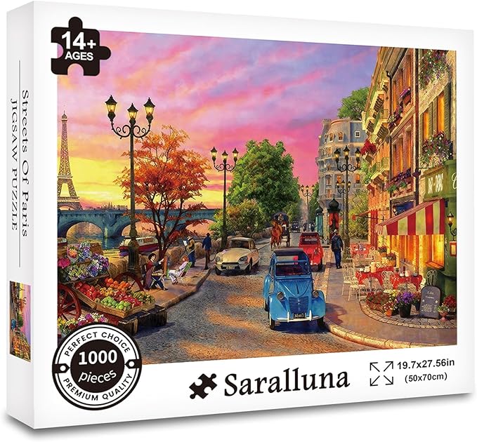 Puzzle for Adults 1000 Pieces, Vintage Paris Sunset Street Puzzle, Challening Impossible Difficult Hard Fun 1000 Pieces Jigsaw Puzzles for Adults