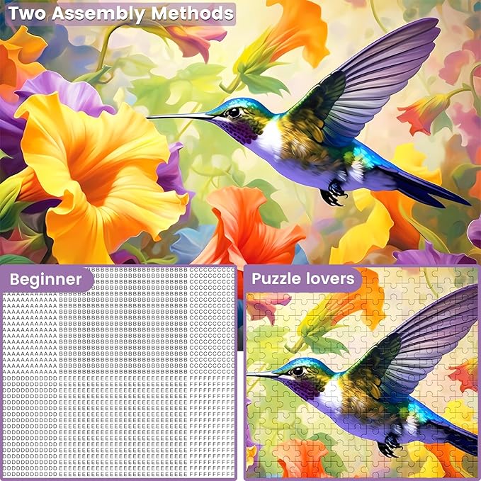 VOLUVOLU 500 Piece Puzzle for Adults, Jigsaw Puzzles,Flower Hummingbird Jigsaw Puzzles 500 Pieces Birthday Party for Family Adults Funny Puzzle