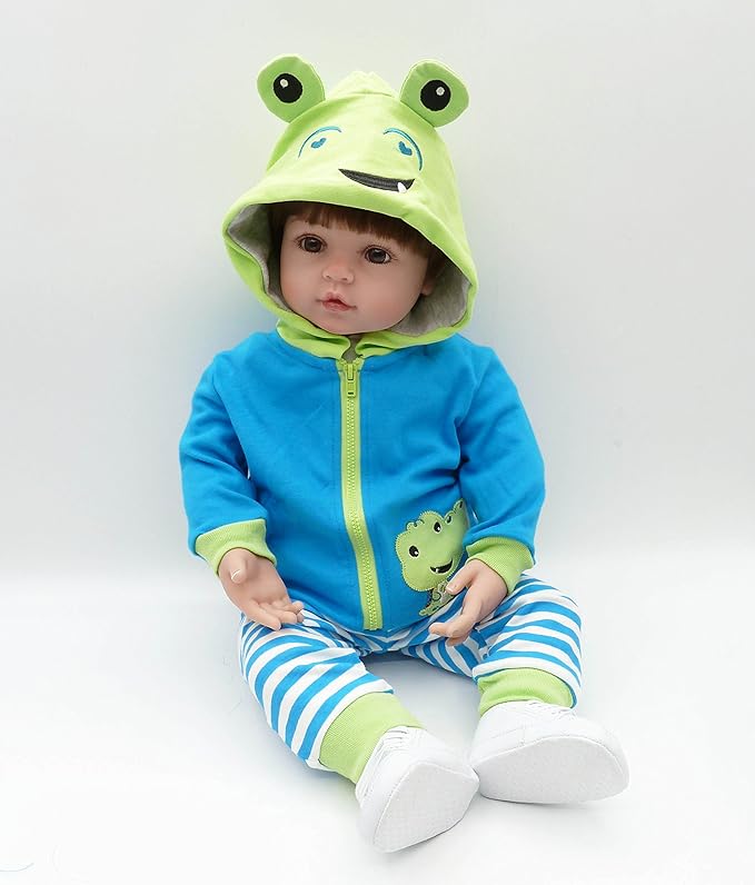 Reborn Baby Doll Clothes Boy Crocodile Set for 17- 18 inch Reborn Doll Boy Blue Outfit Accessories 3pcs