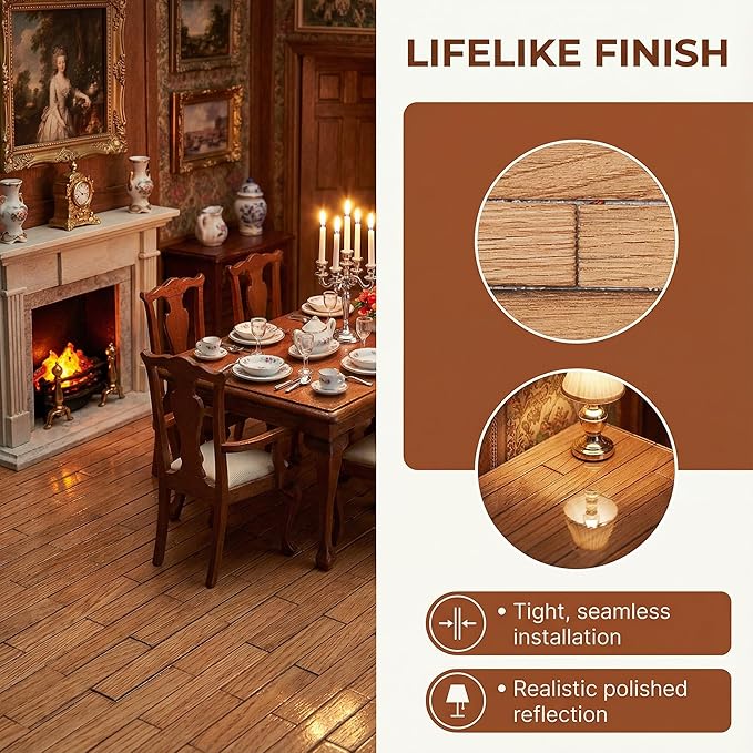 TOYANDONA 40 Pcs Miniature Dollhouse Wallpaper and Flooring Peel and Stick Miniature Wood Flooring Tiles for Doll House Mini DIY Self Adhesive Dollhouse Accessories for 1:12 Scale Doll House