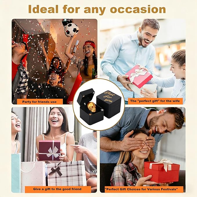 CXY Pop-Up Gold Skull in a Box - Funny Prank Gift Box for Adults, Novelty White Elephant Gifts, Cool Quirky Office Joke for Men & Women-A2