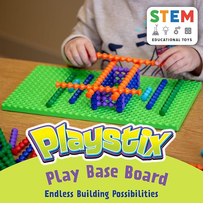 Popular Playthings Playstix Construction Toy Set with Building Sticks for STEM and Classroom Use, for Kids Ages 4 and Up - Green Building Base