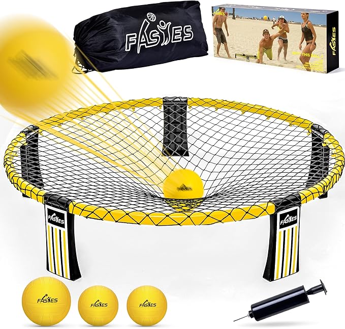 Outdoor Beach Ball Game Includes 3 Balls, Net and Carrying Bag -Roundnet Game Set for Adults, Kids, and Family - Perfect for Beach, Yard, Lawn, Backyard, and Park