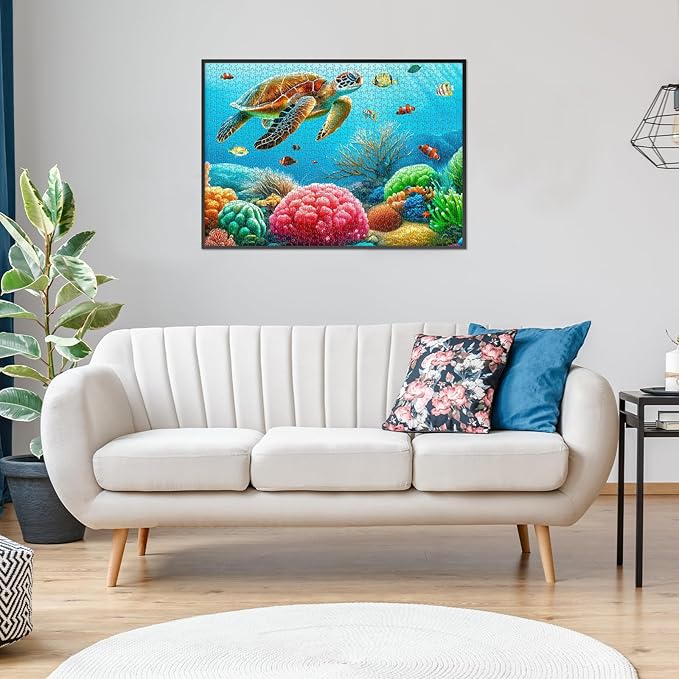 Rocorose Jigsaw Puzzle for Adults 1000 Pieces, Underwater World Sea Turtle Puzzle for Family Activity Ocean Nature Puzzle Colorful Marine Life Challenging Home Decor