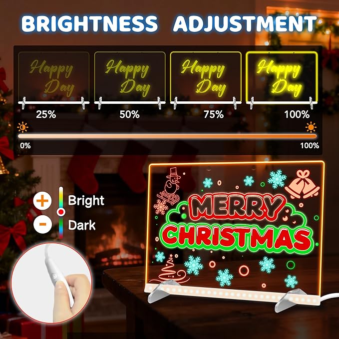 LED Drawing Board -13.7'' X 10" Doodle Glow Board for Christmas Gift, Room/Store/Festival,etc. with 4 Modes & 7 Colors, LED Glow Drawing Board with Adapter, 7 Markers & Tracing Paper