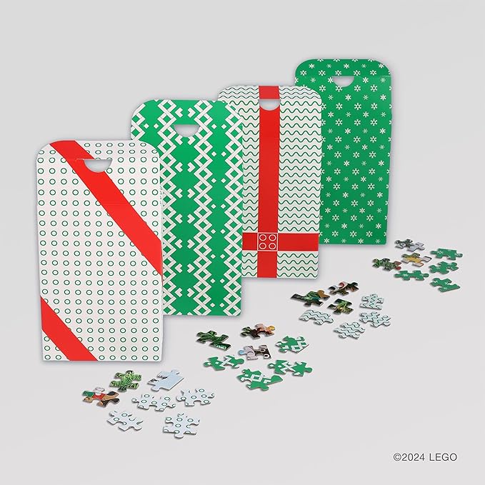 Lego Christmas Tree Puzzle | Four Connecting 100-Piece Jigsaw Puzzles