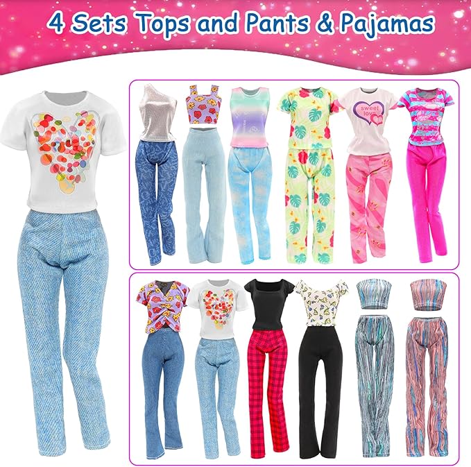 Barwa 10 Sets Doll Clothes Hooded Sports Suit Casual Outfits Tops and Pants Doll Pajamas for 11.5 inch Girls Dolls