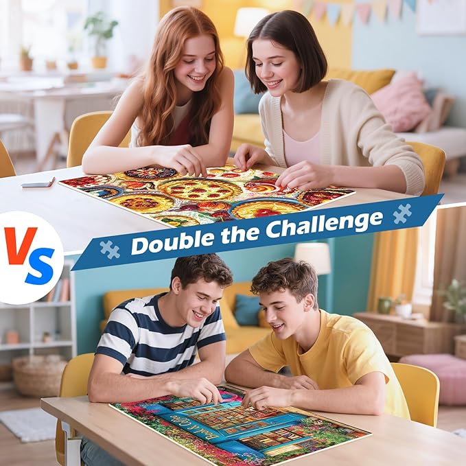 2 Pack 500 Pieces Puzzle for Adults,Bookstore Jigsaw Puzzles 500 Pieces Delicious Pie Dessert Puzzles for Adults 500 Piece Colorful Premium Cardboard Puzzle Family Activity Gift 20.5x15 in