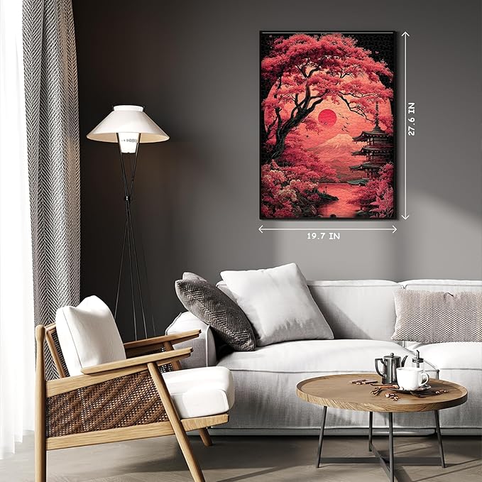 PICKFORU Landscape Puzzles 1000 Piece for Adults, Japanese Cherry Blossom Puzzle Nature Mountain Tree Scenic, Flower Vintage Scenery Jigsaw Puzzles Challenge