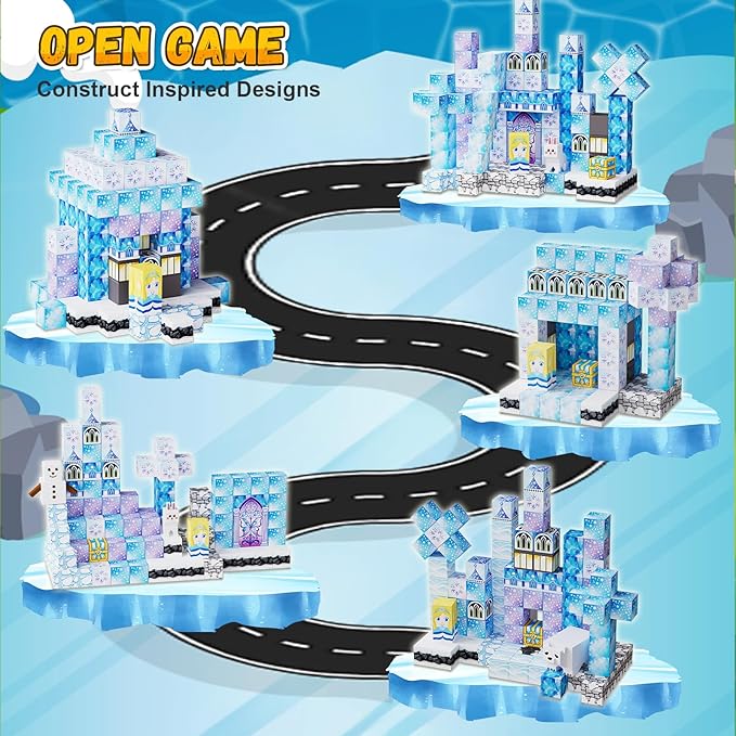200 Pack Magnetic Blocks for Kids, STEM Construction Toys with Forest Theme | Creative Educational Games for Ages 3, 4, 5, 6, 7, 8, 9, 10 | Ideal Birthday for Boys & Girls (ICE, Count, 200)