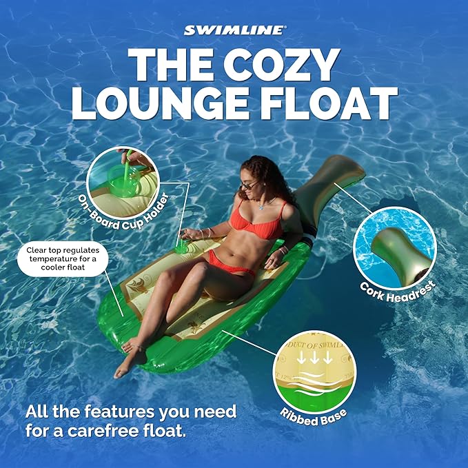 SWIMLINE Inflatable Swimming Pool Float Lounger Raft Mattress, Cheers Bubbly Champagne, Green