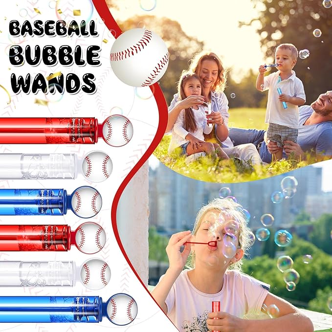 24 Pcs Mini Baseball Bubble Wands Baseball Themed Party Favors Birthday Bubble Wand Bulk for Outdoor Summer Classroom Party Supplies Kids Goodie Bags Filler