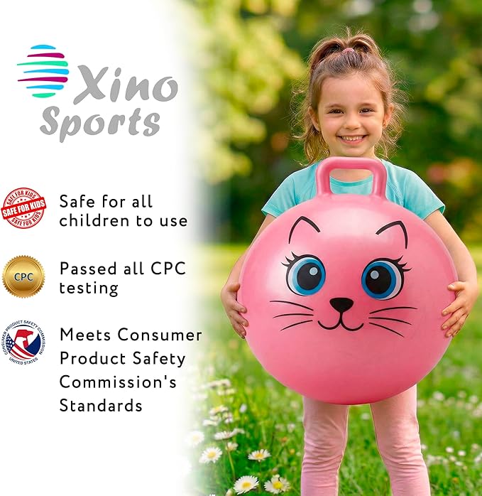Xino Sports Hopping Ball for Kids - 18 Inch Hopper Ball with Handle, Pink Jumping Bouncer Toy for Indoor and Outdoor Play