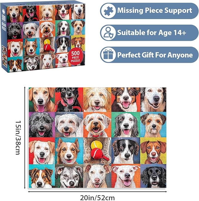 500 Pieces Puzzle for Adults - Charming Dogs Puzzle for Adults - Recycled Paper Jigsaw Puzzle 500 Pieces - Fun and Challenging Family Game Great Gift Idea, Finished Size is 20.5 * 15in
