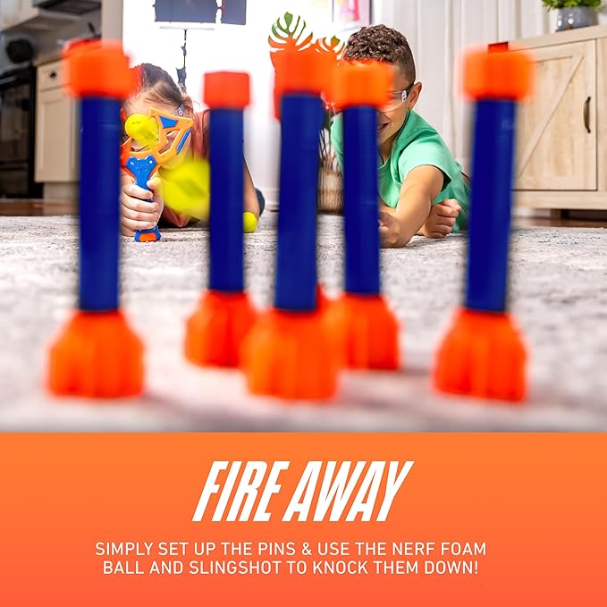 Nerf Slingshot Challenge - Kids Slingshot Bowling Game Set - Toy Target Game for Kids - Foam Ball Shooter Balls Included - Fun Toy for Boys + Girls
