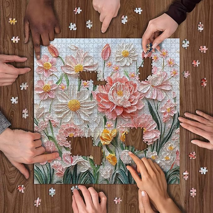 Spring Floral Puzzles for Adults 1000 Pieces, PICKFORU Wildflower Garden Flower Jigsaw Puzzle Oil Painting, Impossible Hard Plant Theme as Home Decor