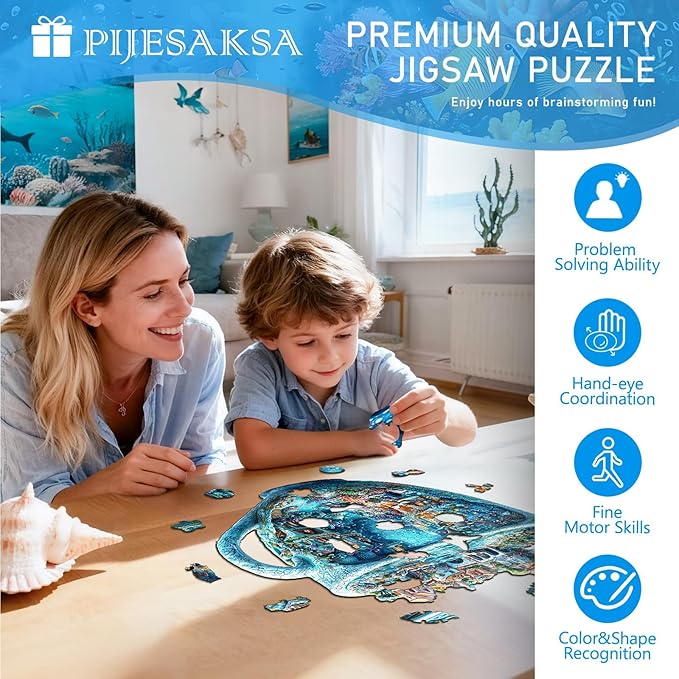 Wooden Puzzles for Adults, Ocean Mug Wooden Jigsaw Puzzle for Adults, Unique Shaped Wood Puzzles Adult, Dreamy City Scenery Puzzle, Fun Gifts & Home Decor (S-8.5 * 8.5in - 100 pcs)