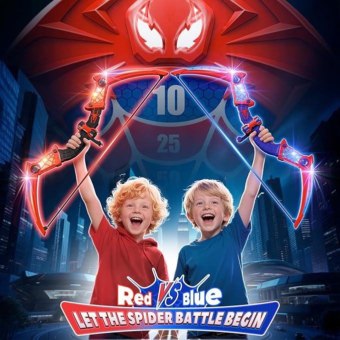 Toys for Boys Age 3-12, 2 Pcs Shooting Set with Red & Blue LED Lights, Standing Target & 2 Quiver, Indoor & Outdoor Kid Toys Gifts for 3 4 5 6 7 8 9 10 11 12 Year Old Boys Girls