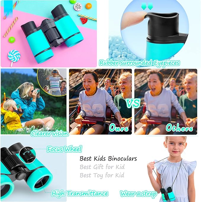Binoculars for Kids Best Gifts for 3-12 Years Boys Girls High-Resolution Optics Shockproof Mini Kids Binoculars Toys Folding Small Telescope for Bird Watching Camping Outdoor Play