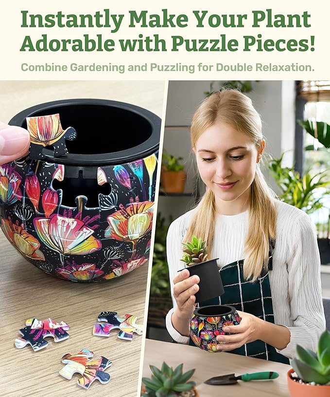 PieceRelax 3D Puzzle Planter 80 Pieces - Flower Pot - Colorful Poppies, for Mom, Home Decor Flower Pots for Indoor Cactus, Succulents Pots [K1118]