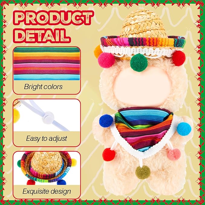 Shyyween 2 Pcs 17cm Doll Mexican Costume Accessories Mini Western Cowboy Mexican Hat with Bandana Scarf Outfit Set Accessories for Birthday Christmas Anniversary Collectors' Gift, Doll Not Included