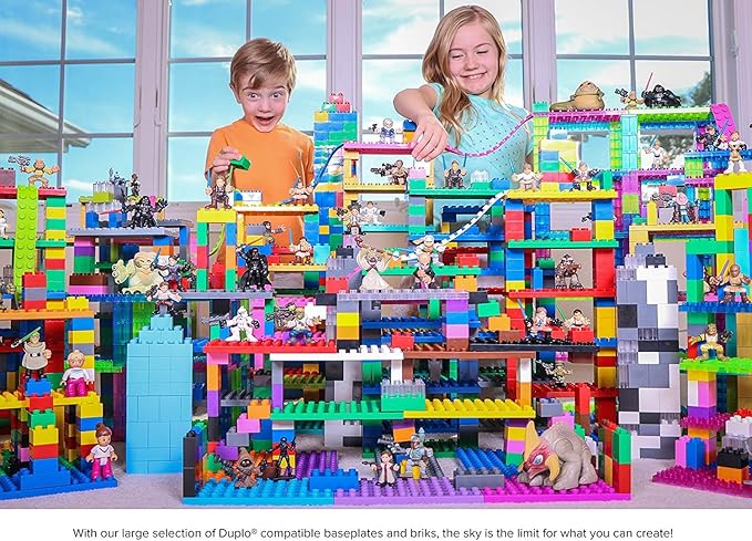 Strictly Briks Building Toy Big Blocks - Compatible with Lego Duplo Set for Toddlers & Kids Creative Play & Learning, 108 Set/Solid & Clear Rainbow