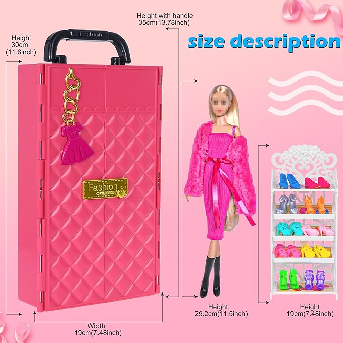 104 Piece Fashion Doll Wardrobe Playset with Poseable 11.5" Doll & 104 Accessories | ASTM-Certified Pretend Play Gift Set for Girls Ages 3+