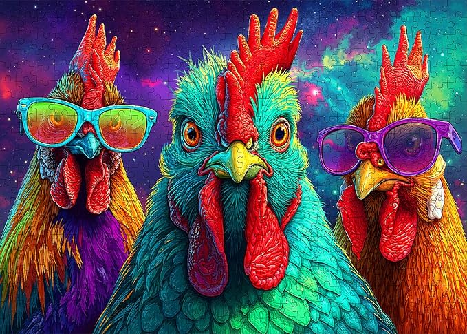 Funny Chicken Puzzles for Adults 500 Pieces - Abstract Chicken Jigsaw Puzzle, Colorful Roosters Puzzles with Letters on Back, Challenging Hard Difficult Animal Puzzles as Thanksgiving Home Decor