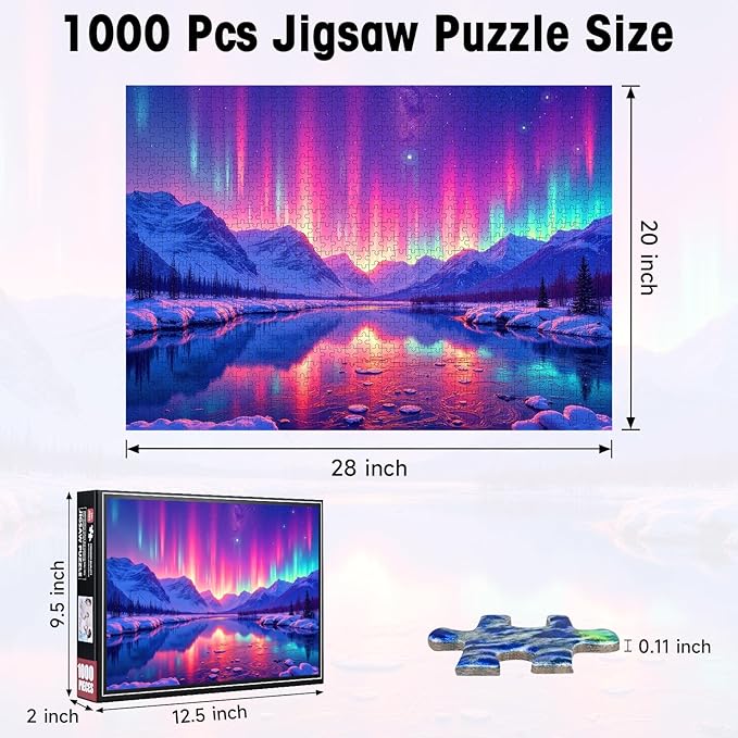 Northern Lights Puzzles for Adults 1000 Pieces, Aurora Borealis Jigsaw for Wall Decor, Stress Relief & Family Games, 28x20 Inch Winter Landscape Art