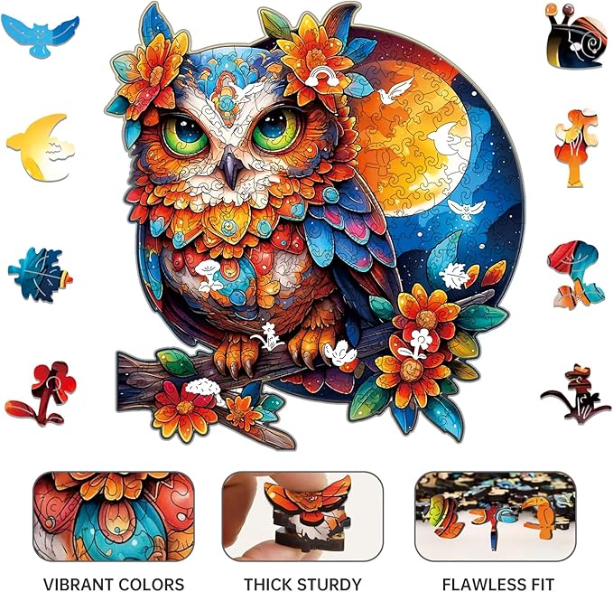 Wooden Puzzles for Adults Owl Jigsaw Puzzles 300 Piece,Thanksgiving Birthday Gifts Family Game,Unique Shape Puzzle Challenge 14.9 x 14.9 Inch