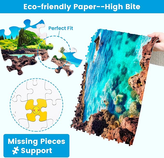 2 Pack 1000 Piece Puzzles for Adults - Beach, Coconut Tree, Reef Landscape Jigsaw Puzzles - 2000 Pieces Total