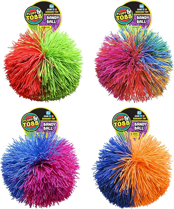 JA-RU Bandy Ball Rubber String Spike Ball (4 Balls Random Selected Color) 3" Fidget Stress Ball Toy Elastic Fidget Toy Balls Pull Stretch Soft Squishy Sensory Toy Therapy for Kids 1070-4s