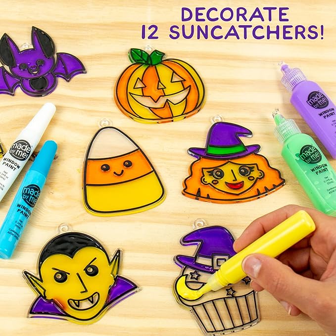 Made By Me Create Your Own Halloween Window Art by Horizon Group USA, Make 20 Projects, Includes Suncatcher Frames & Window Clings, Glow-in-The-Dark Paint, Paint Tubes, Suction Cups & Cording,Multi