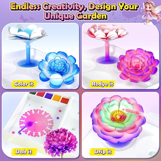 Coodoo DIY Flower Craft Kits, Magic Dyeing Florist Bouquet Maker Art Supplies Arts and Crafts for Kids Ages 4-6 4-8 8-12, STEM Montessori Toddler Kids Toys Birthday Easter Gifts for Girls Boys