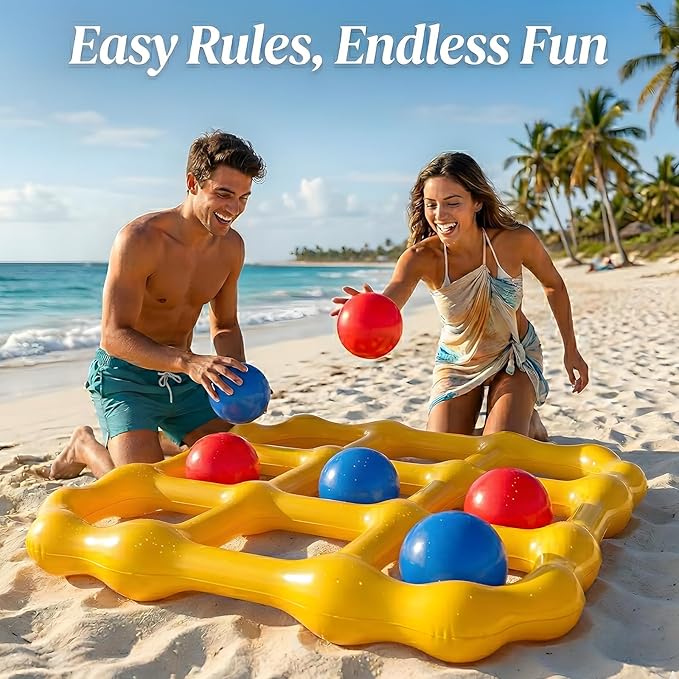 Tic Tac Toe Pool Game, Giant Inflatable Floating Board Set with 10 Balls, Pool Toys Party Game for Kids Adults Teens, Summer Water Party Backyard Beach Yard Field Day Outdoor Activities