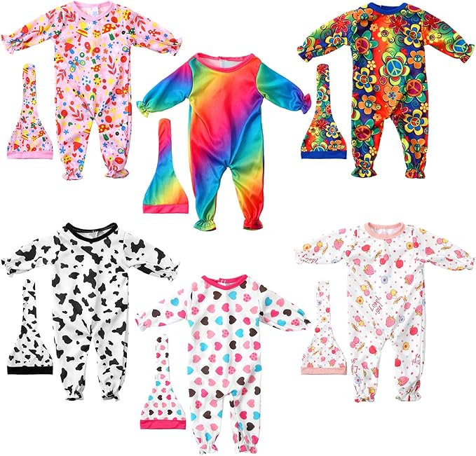 Fourluoo 6 Sets Baby Dolls Clothes 18 Inch Reborn Baby Doll Outfit Accessories Jumpsuits with Hats for Party Game Gifts(Simple Style)