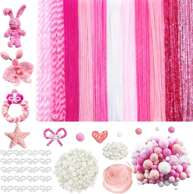 X Hot Popcorn 721 Pcs Pipe Cleaners Pink Pipe Cleaners Craft Chenille Stems Craft Supplies for Making Flowers Mother’s Day Wedding Decorations DIY Art Supplies