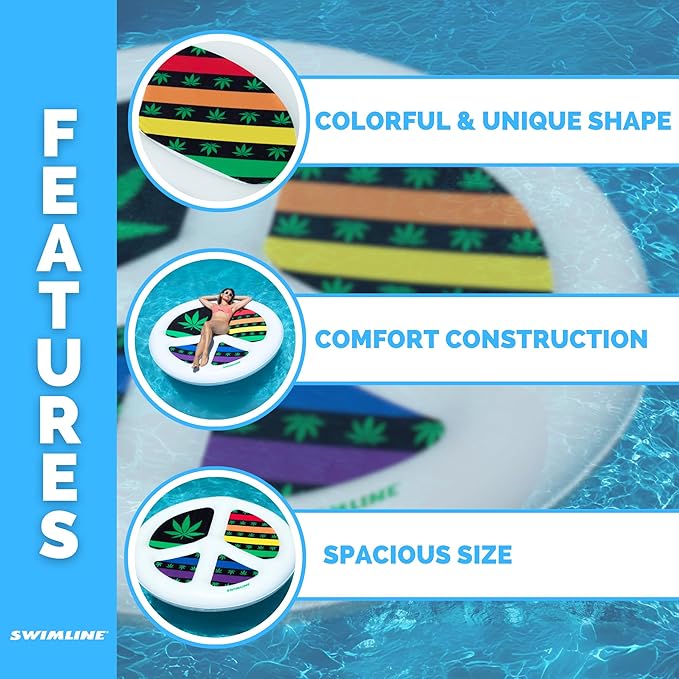 SWIMLINE Original Peace & Love Island Pool Float – Durable Vinyl Lounger for Adults & Teens – Fun Pool Float for Lake, Beach, or Backyard – Easy to Inflate and Store