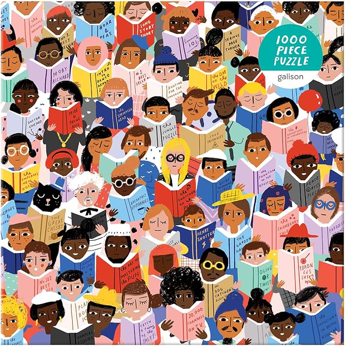 Galison Book Club Puzzle, 1,000 Pieces, 20” x 27'' – Colorful, Humorous Illustration of Hundreds of People Reading Books - Thick, Sturdy Pieces – Challenging, Makes a Great Gift, Multicolor