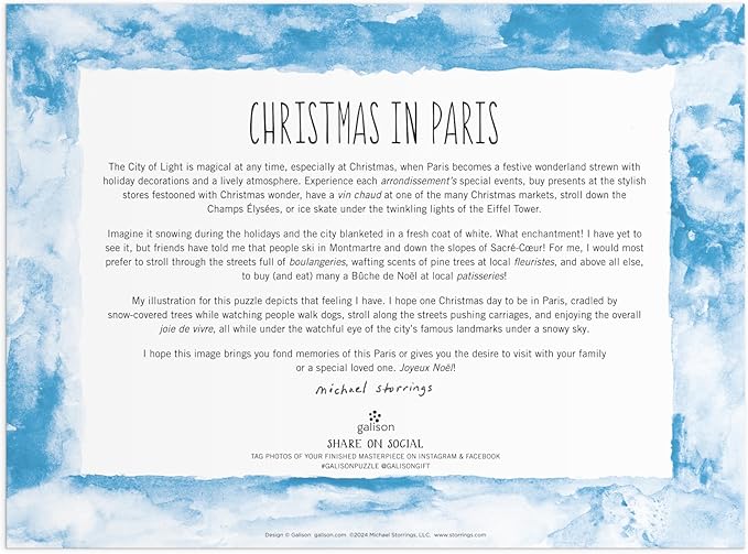 Galison Christmas in Paris – 1000 Piece Michael Storrings Jigsaw Puzzle Featuring Beautiful Artwork of A Busy Holiday Street in Saint Germain Paris