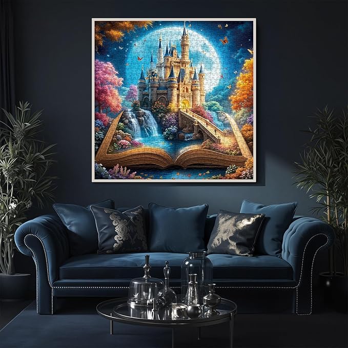 Magic Books Castle Puzzles for Adults 1000 Pieces Nature, Fantasy Pretty Landscape Moon Art Jigsaw Puzzles, Beautiful Garden Colorful Flower Puzzle