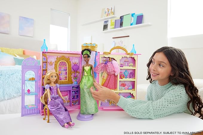 Mattel Disney Princess Toys, Ready for The Ball Closet Playset Opens to 2 Feet Wide & Includes 2 Fashions, 25 Accessories, Storage & More