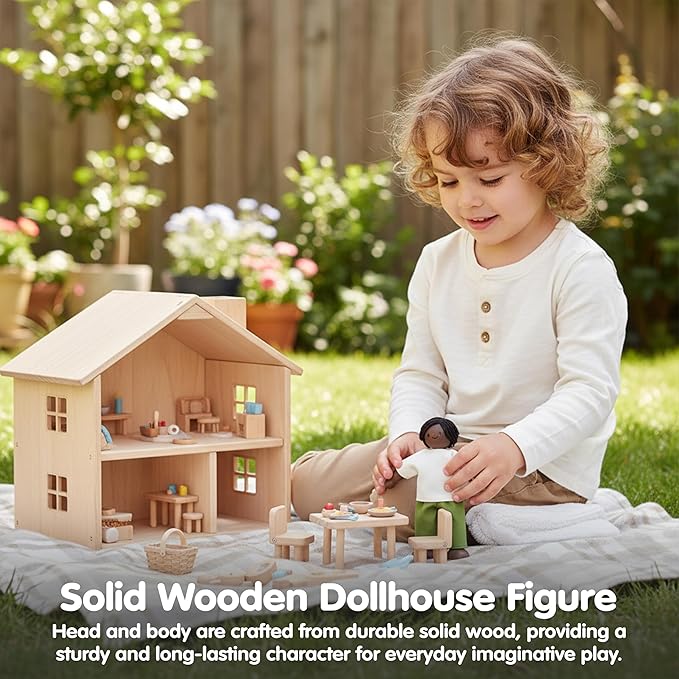 PlanToys® Father Wooden Dollhouse Figurine | Poseable 1:12 Scale Mini Doll (5 Inch) | Dollhouse Accessories for Pretend Play | Eco-Friendly Montessori Toy for Kids Ages 3+
