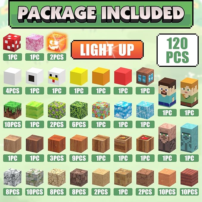 120pcs Magnetic Blocks for Kids 3+, Light Up Magnetic Building Blocks Toy Set, 1 inch 3D Construction Build Toys STEM Sensory Magnet Cubes Christmas Birthday Present