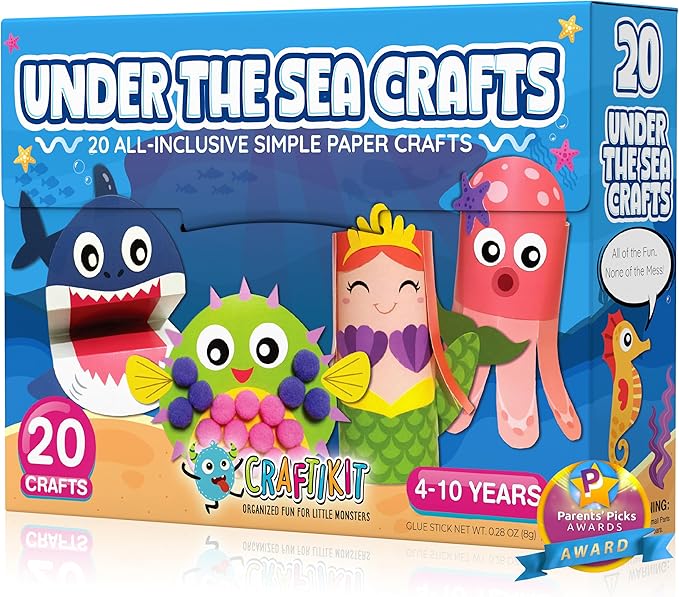 Craftikit® 20 Under The Sea Arts & Crafts Kits for Kids – Mermaid & Sea Animal Paper Crafts for Girls & Boys Ages 4-10 – Preschool Art Supplies & Toddler Craft Set