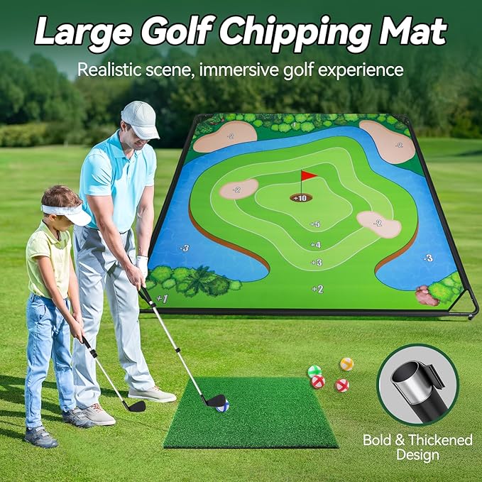 Liberry Golf Chipping Game with Large Chipping Mat, Upgraded Adjustable Golf Club, 25 Sticky Balls, Outdoor Indoor Sports Toy Gifts for Adults Kids, Family Yard Target Game