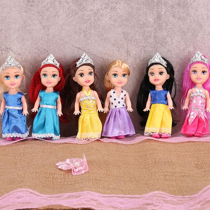 Liberty Imports 12 Pack Little Royal Princess Dolls - Mini Pocket Size Toddler Toys Fantasy Pretend Play Set with Dress, Accessories for Kids, Girls Dollhouse, Party Favors (4.5-inches)